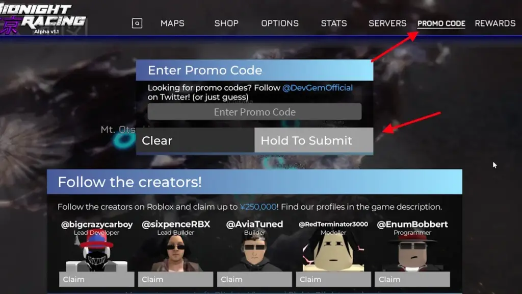 gamen.pro redeem Midnight Racing codes