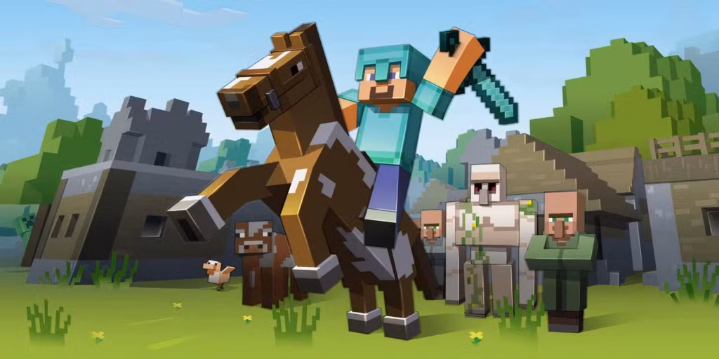 gamen.pro minecraft steve with diamond armor riding a horse 1
