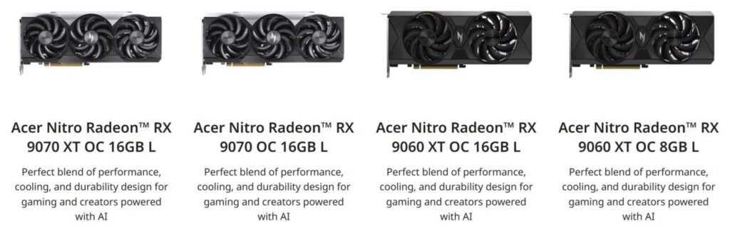 ACER ra mắt dòng Radeon RX 9000 series với phiên bản NITRO L và WHITE mới 1 gamen.pro ACER NITRO RX9070 9060 L VARIANTS 2048x650 1
