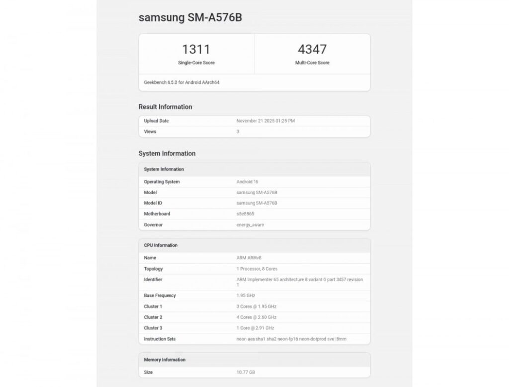 gamen.pro samsung galaxy a57 geekbench