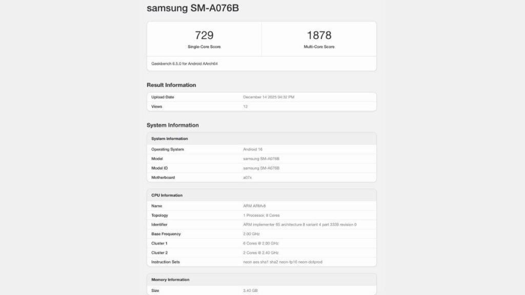 Samsung Galaxy A07 5G lộ cấu hình 1 gamen.pro thumb samsung galaxy a07 5g geekbench 2