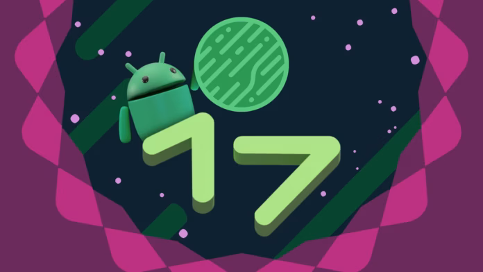 gamen.pro thumb android 17 graphic featuring the android mascot behind the number 17 holding a green patterned sphere