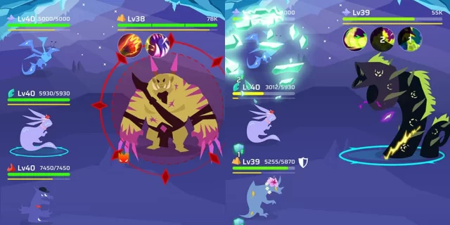 gamen.pro voidpet dungeon andriod ios side by side screenshots of voidpets battling bosses bogar and krakoth 1 jpg 640