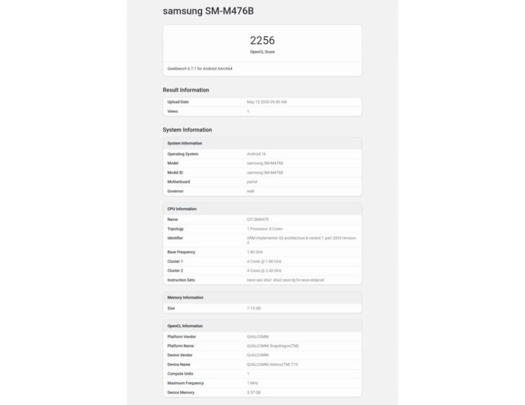 Samsung Galaxy M47 lộ cấu hình với chip Snapdragon 6 Gen 3 1 gamen.pro Samsung Galaxy M47