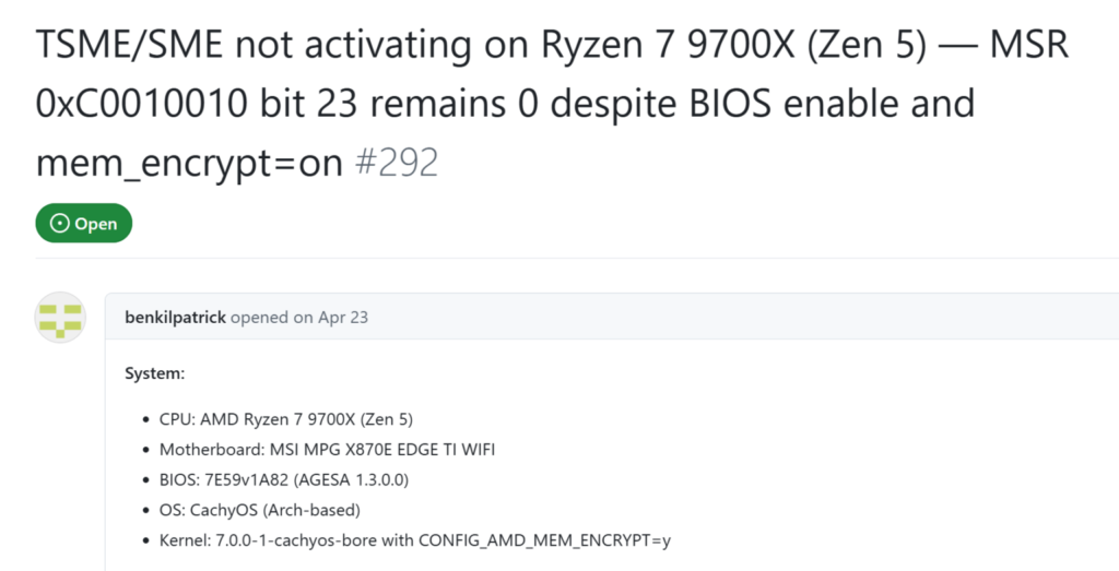 AMD đưa mã hóa bộ nhớ TSME trở lại Ryzen 9000 non-PRO 1 gamen.pro github TSME 9700X 1536x785 1