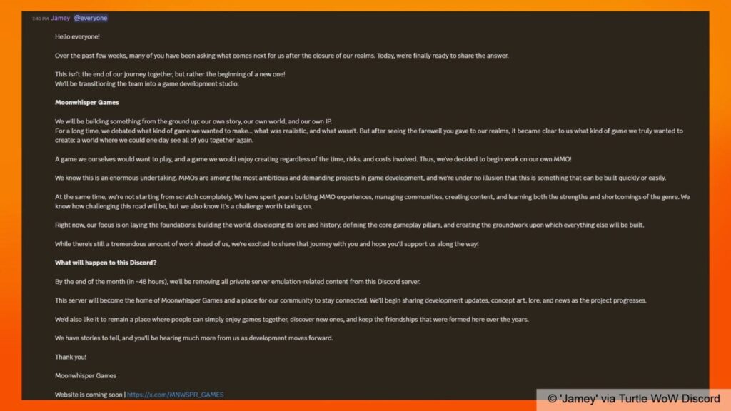 gamen.pro turtle wow team moonwhisper games statement discord