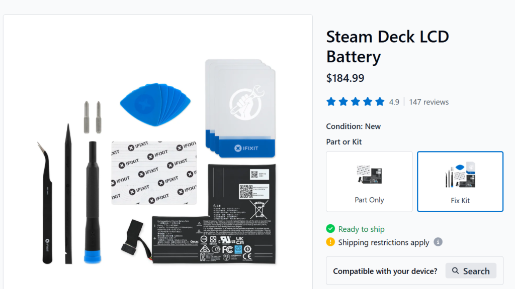 Giá pin thay thế của Steam Deck tăng phi mã 1 gamen.pro IFIXIT BATTERY