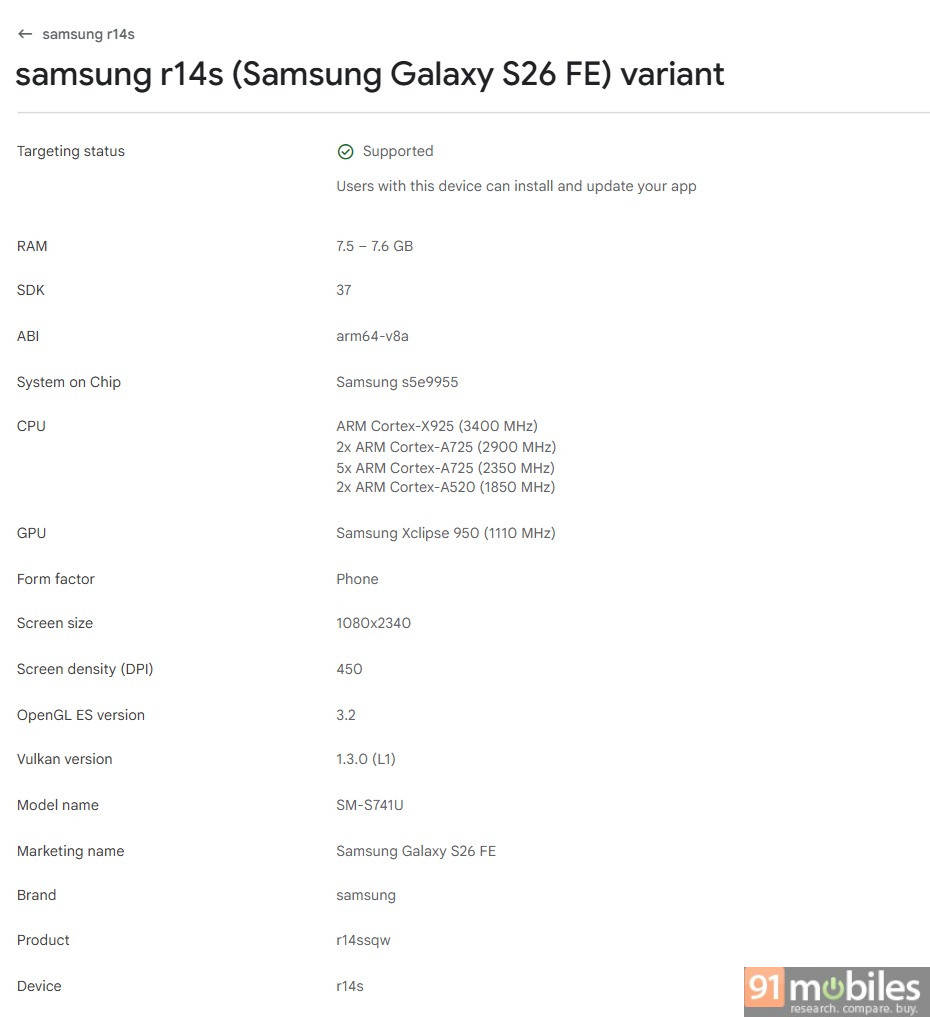 Bộ ba Galaxy S26 FE, A08 và A07s lộ diện 3 gamen.pro Samsung Galaxy S26 FE thumb