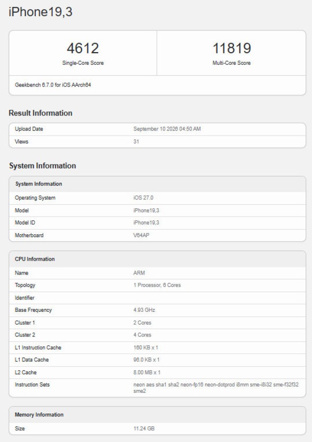 A20 Pro đạt gần 4.800 điểm đơn nhân trên Geekbench 6 2 gamen.pro iPhone 18 Pro Geekbench