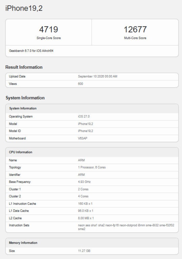 A20 Pro đạt gần 4.800 điểm đơn nhân trên Geekbench 6 1 gamen.pro iPhone 18 Pro max Geekbench