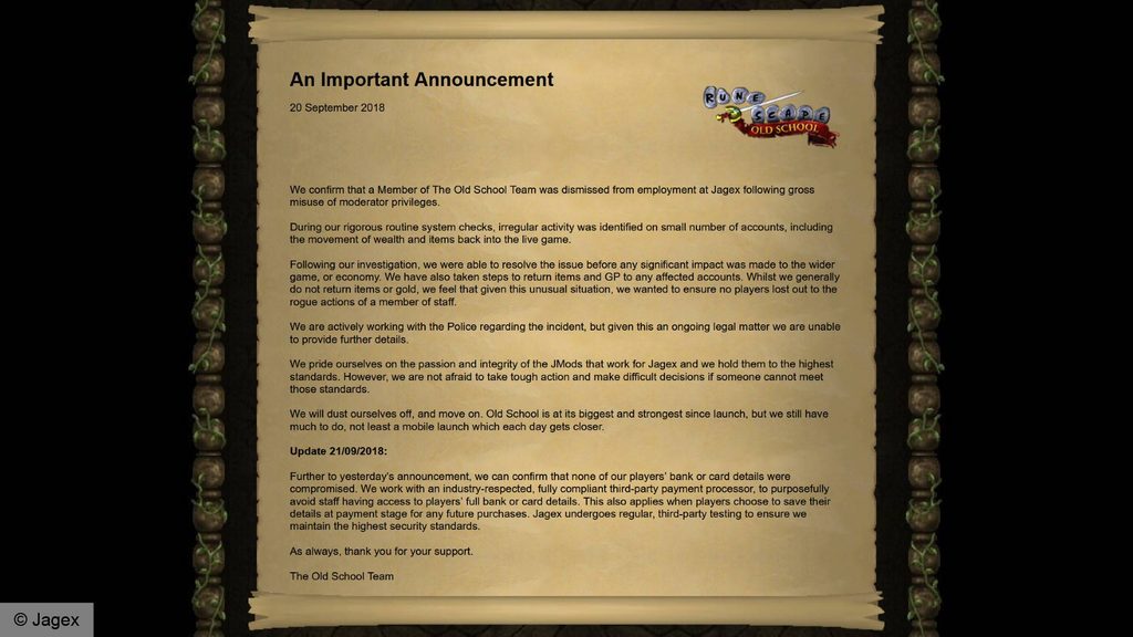 gamen.pro osrs mod jed firing jagex statement